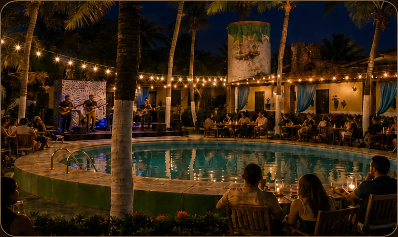 Apresentação musical no ambiente do Nomad's Jeri em Jericoacoara