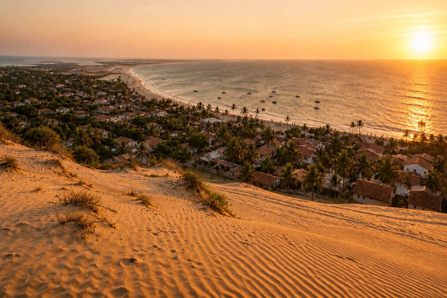 Jericoacoara vista das dunas durante o pôr do sol