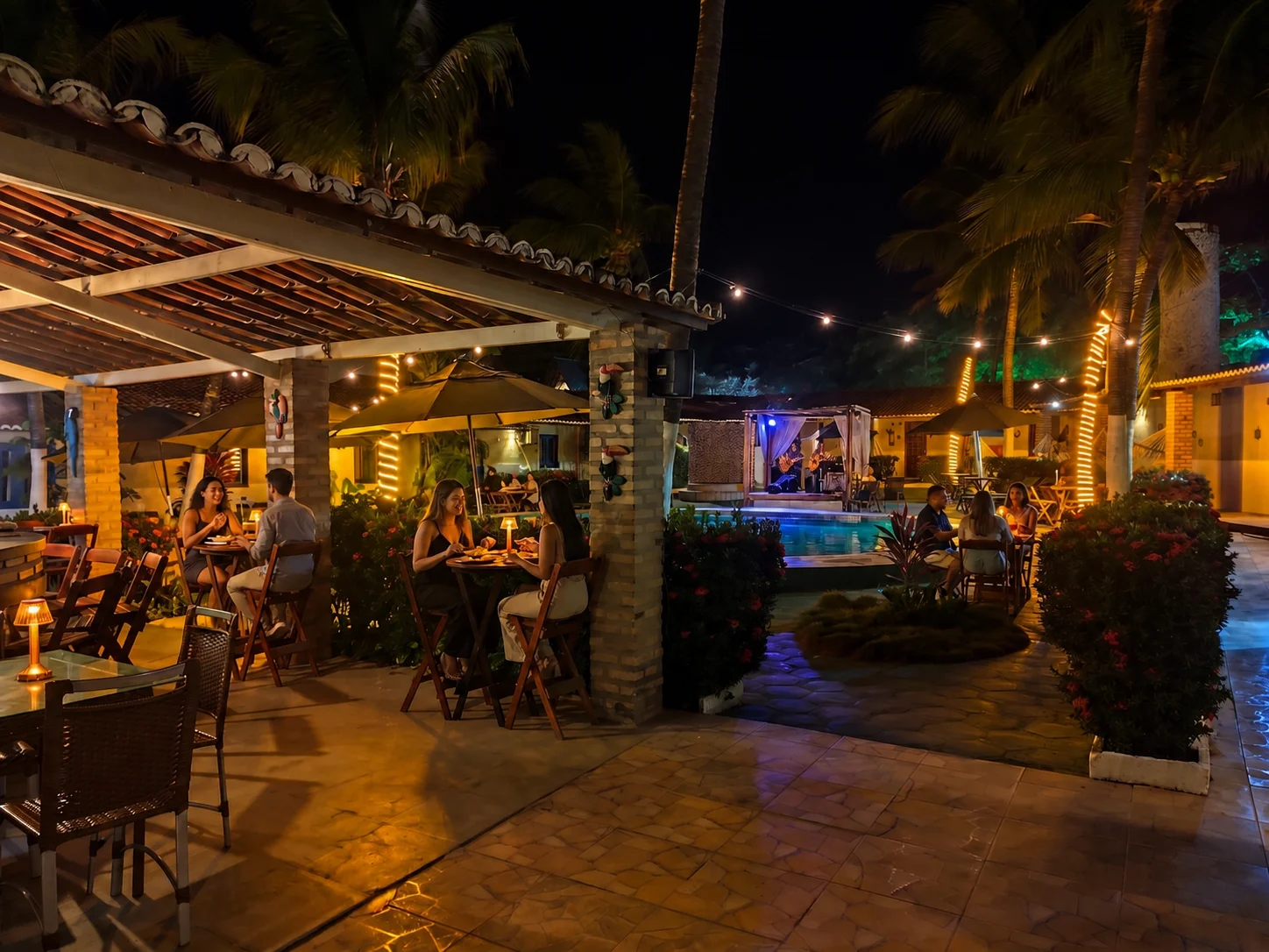 Música ao vivo perto da piscina no Nomad's Jeri