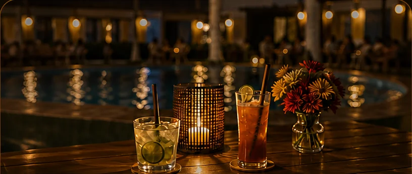 Drinks e flores em uma noite especial no Nomad's Jeri